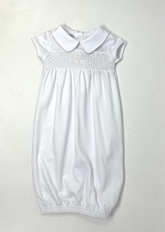 White Blessed Smocked Collared S/S Gathered Gown Baby Sleepwear Magnolia Baby   