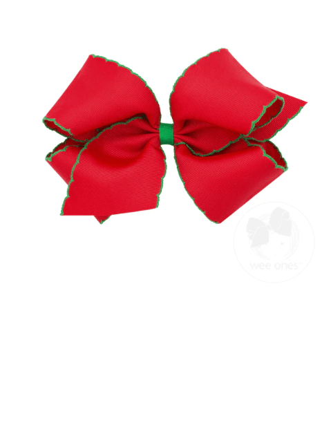 King Moonstitch Grosgrain Bow - Red with Green - Sugar Babies Children's Boutique/Meg's Shoppe