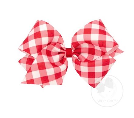 King Jumbo Check Print Bow Kids Hair Accessories Wee Ones Red  