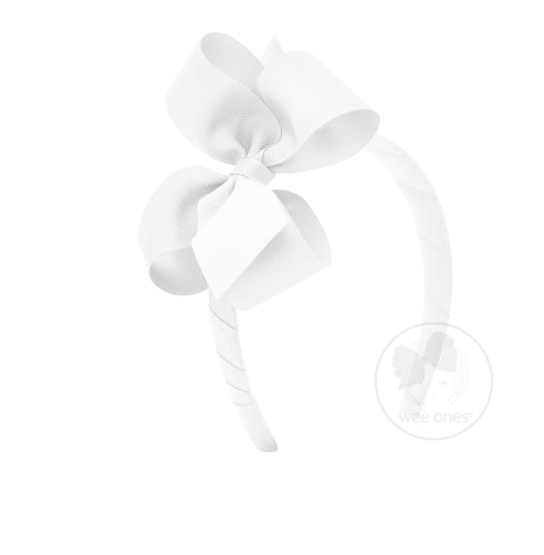 Medium Classic Grosgrain Bow on Headband - White - Sugar Babies Children's Boutique/Meg's Shoppe