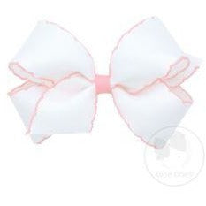 Medium Moonstitch Basic Bow Kids Hair Accessories Wee Ones White with Light Pink  