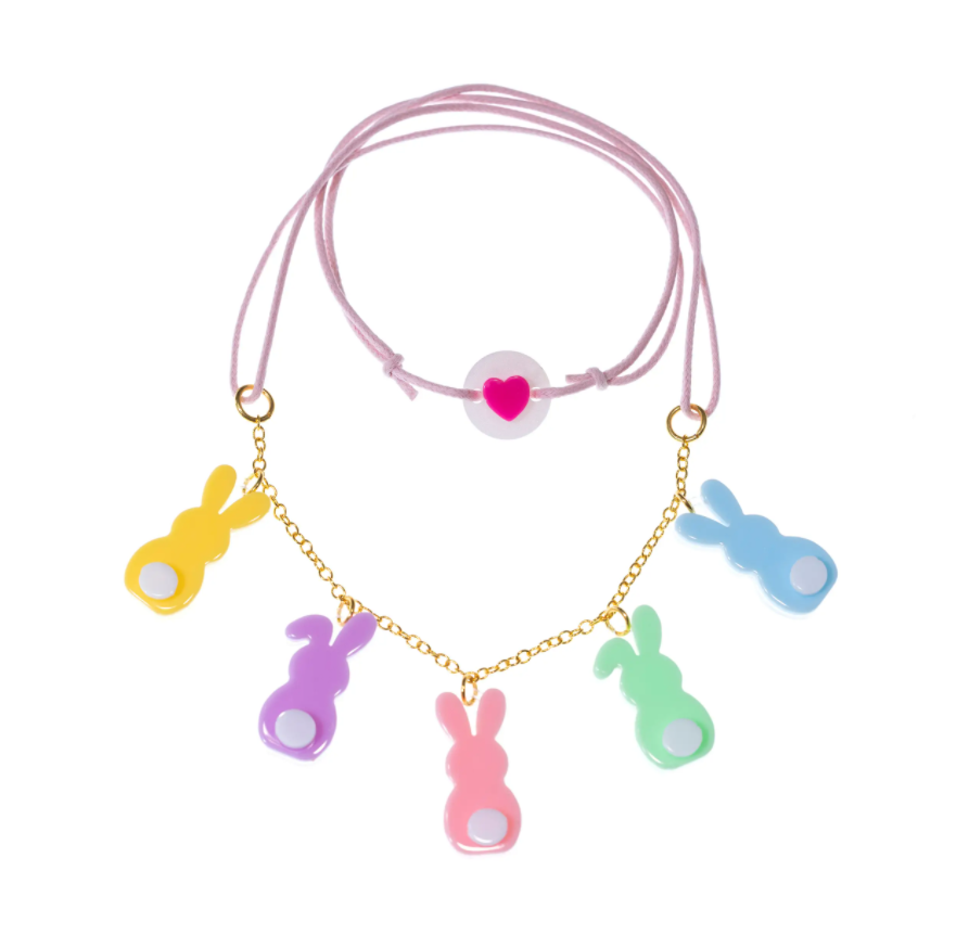 Pastel Bunnies with Tail Necklace Kids Jewelry Lilies & Roses   