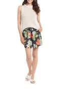 Black Floral Pull On Short with Tie Women's Clothing Tribal   