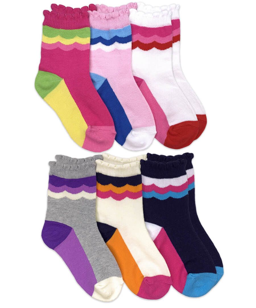 Scalloped Stripe Crew Socks 6 Pair Pack Accessories Jefferies Socks   