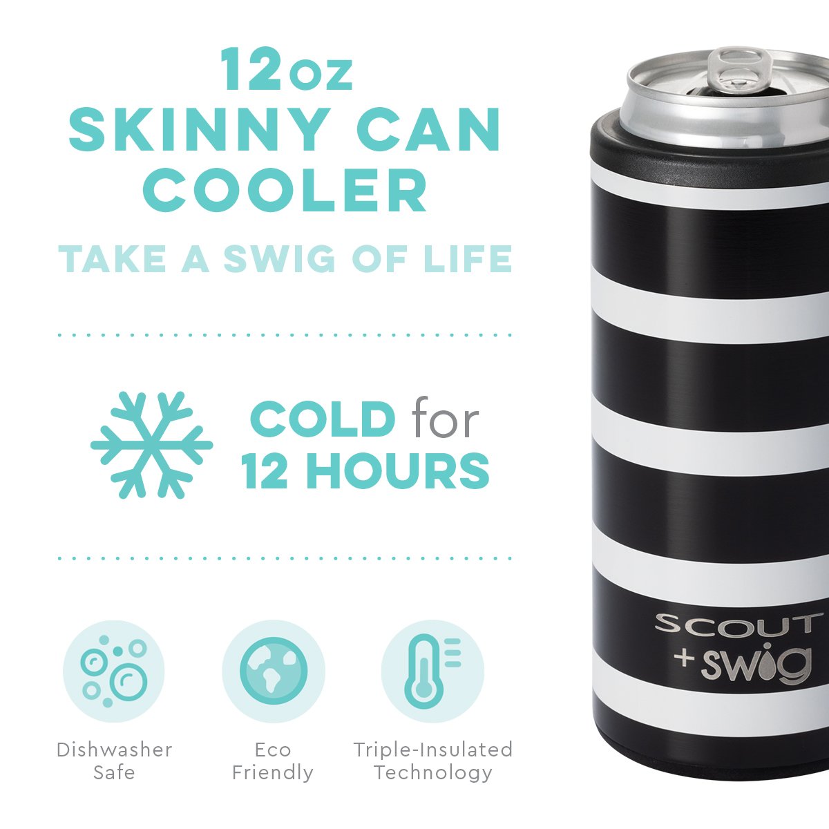 12 oz Skinny Can Cooler - Fleetwood Black Gifts Swig   