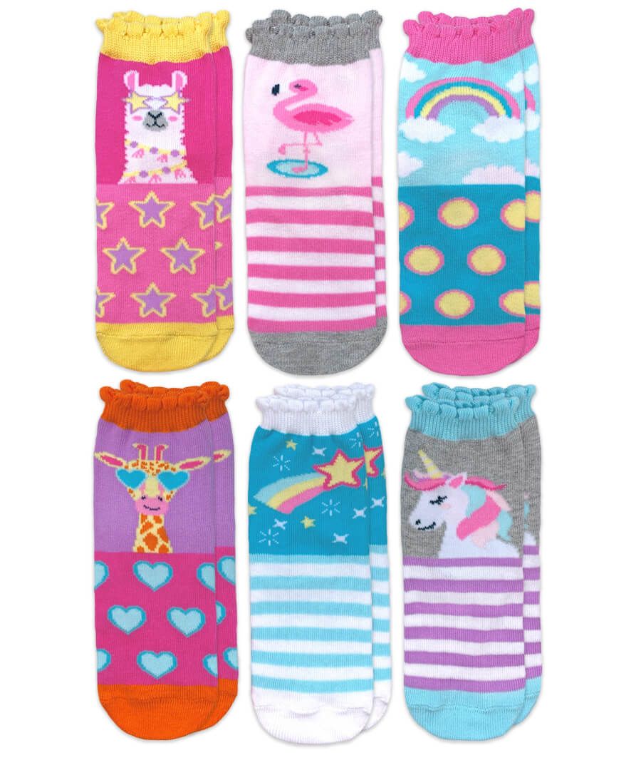 Unicorn Llama Giraffe Flamingo Pattern Crew Socks 6 Pair Pack Accessories Jefferies Socks   