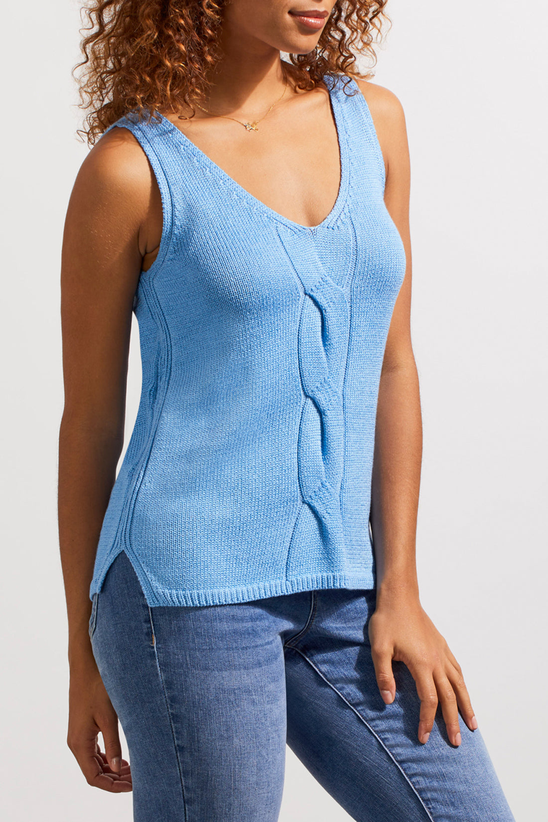 Sleeveless Cable Knit Sweater - Blue Bazr Tops Tribal   